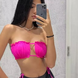 Subjective perspective of a G-cup busty goddess, her two big breasts sway back and forth as she fucks them