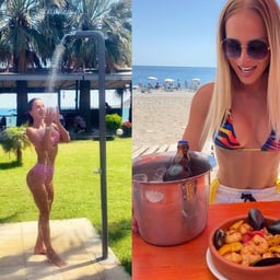 Busty sexy lady! Take a shower and eat dick in the bathroom! Wearing open jeans, her big fat ass and breasts sway from behind, and she is thrust in and out from a close-up view